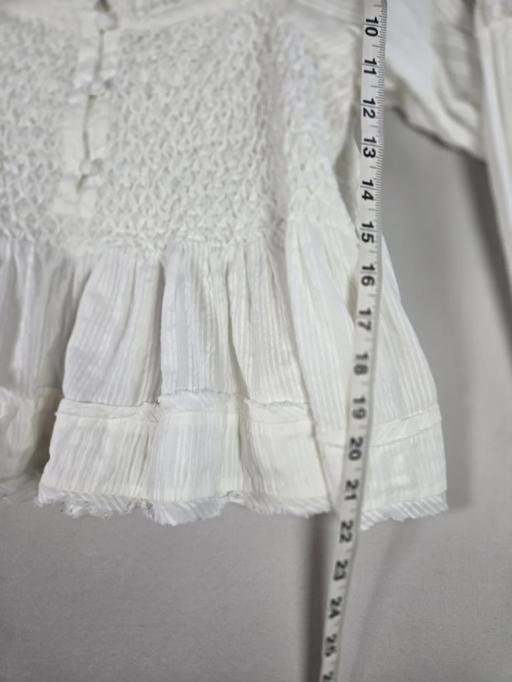 Anthropologie White Smocked Puff Sleeve Babydoll Blouse Peplum Top Gauze XL